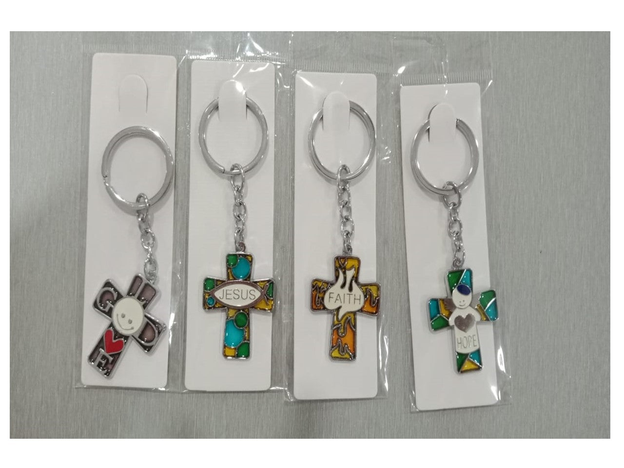 Tinted Glass Cross Keychain