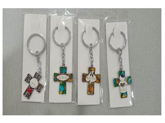 Tinted Glass Cross Keychain